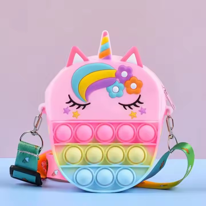 New Adjustable Shoulder Straps Wallet Purse Mini Silicone Pop Itting Bubble Bag unicorn Fidget Toy for Kids