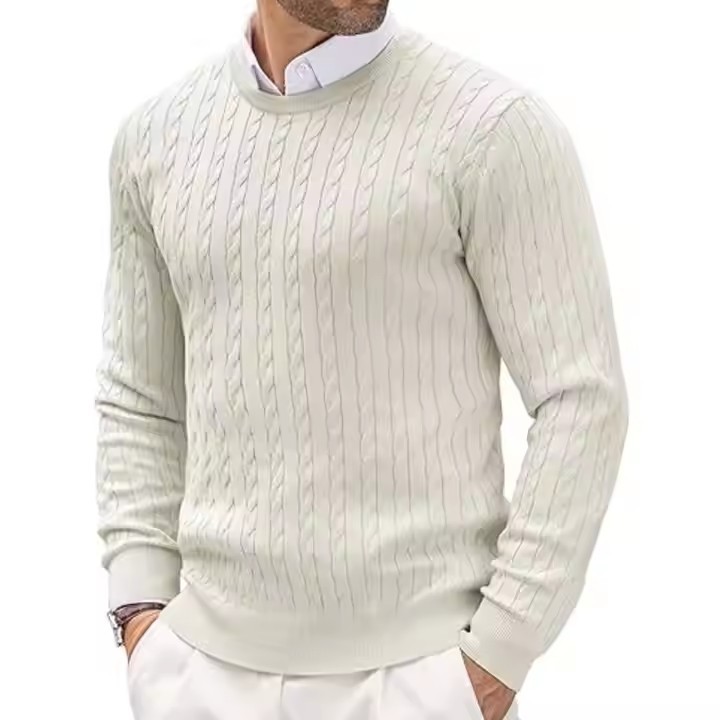 Long Sleeve Knit Sweater Men Crewneck Cable Knit Crewneck Sweaters Twist Patterned Knitted Sweater Men